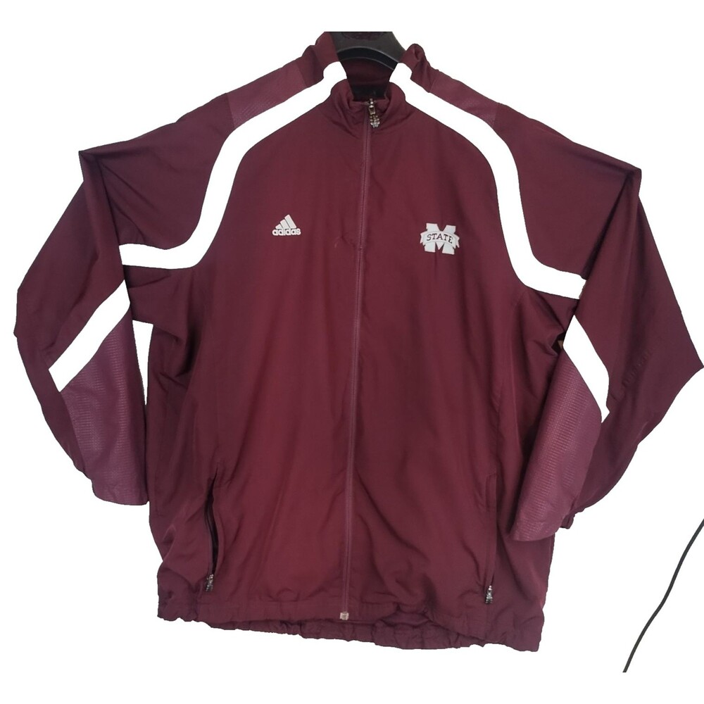 Adidas Jacket Men Size XL Maroon 3 Stripes Full Zip Windbreaker Michigan State